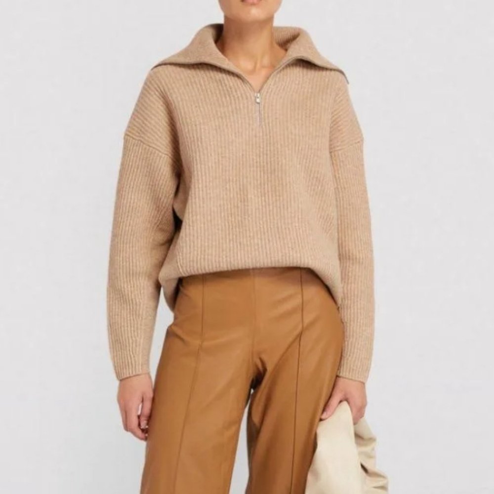 VINCE Wool & Cashmere Half Zip Sweater In H Desert - Picture 1 of 6